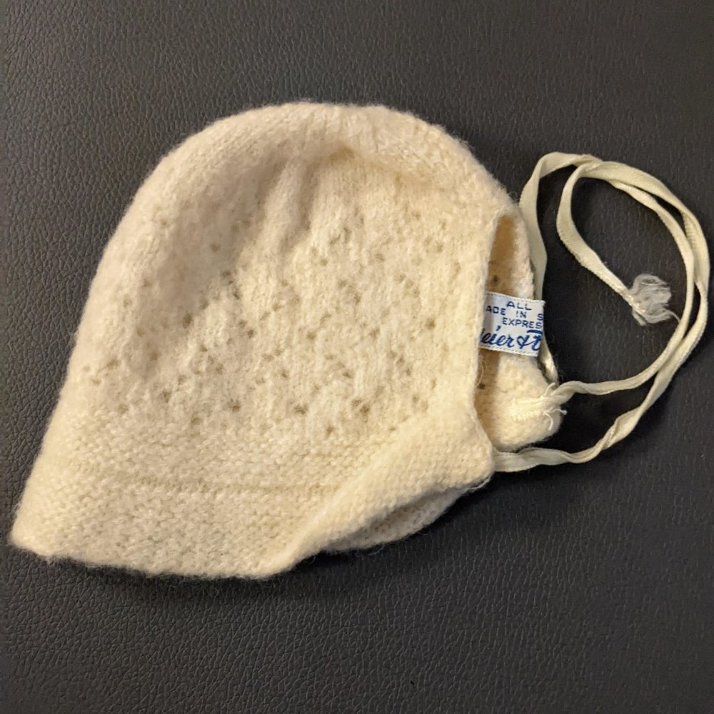 100% Wool Cream Baby Bonnet